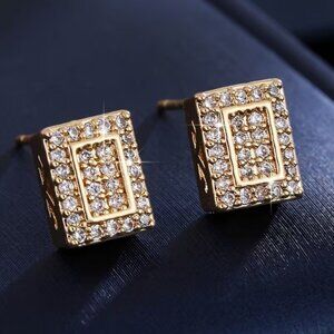 18K Gold Womens 2ct Square Diamond Stud Earrings Ladies 18K Silver Studs Jewelry